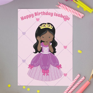 Carte African American Princess Girl Custom Anniversaire