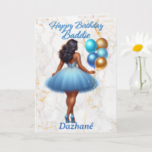 Carte African American Woman Blue & Gold Anniversaire