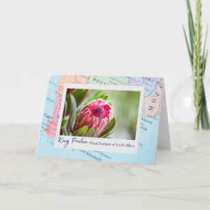 Carte Afrique du Sud Pink King Protea Emblem Floral sur