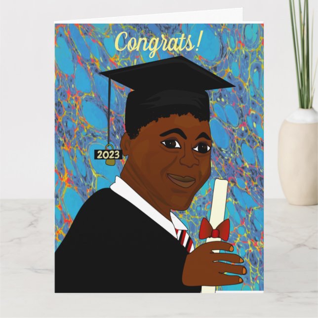 Carte Afro-Américain Noir Homme Grad Graduation (Devant)