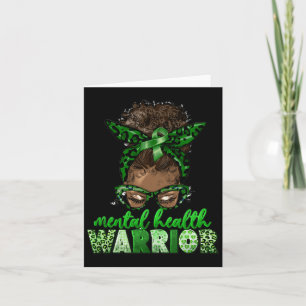 Carte Afro Messy Bun Leopard Green Ribbon Santé mentale