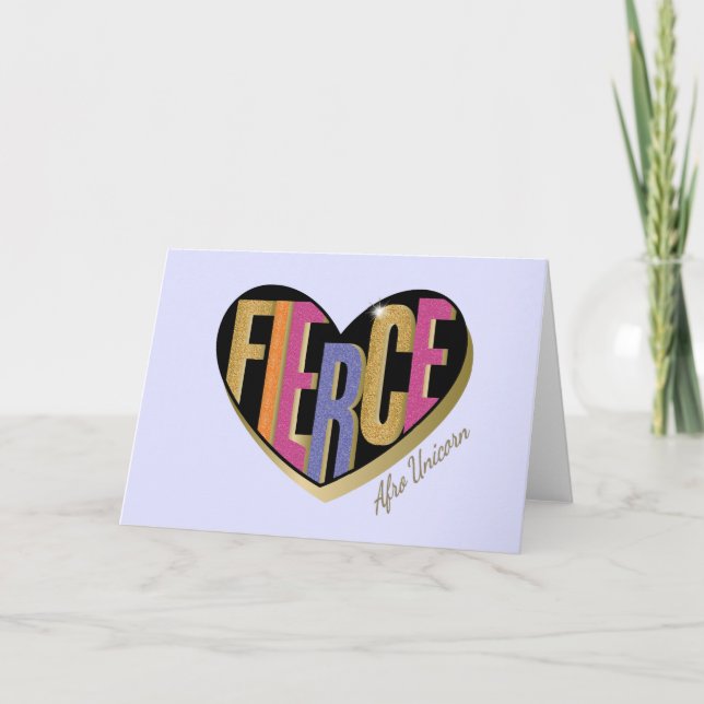 Carte Afro Unicorn Fierce Heart Design (Devant)