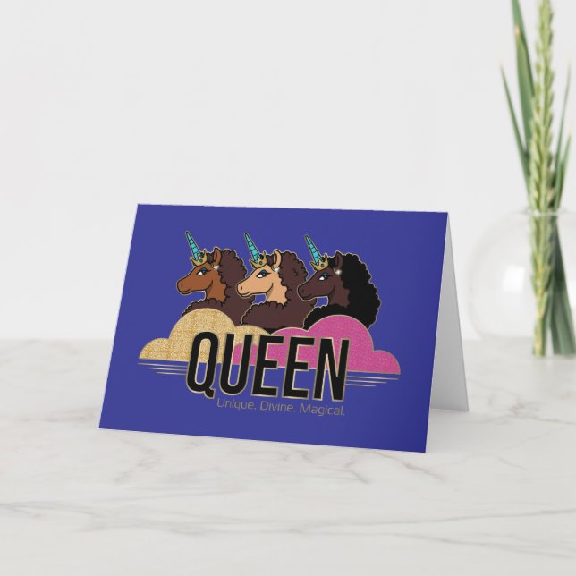 Carte Afro Unicorn Queen Trio Design (Devant)