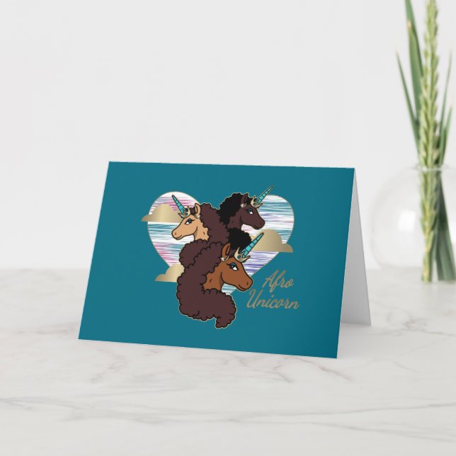 Carte Afro Unicorn Trio Coeur Design (Devant)