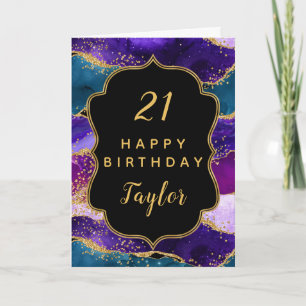 Carte Agate de paon violet et bleu Joyeux anniversaire