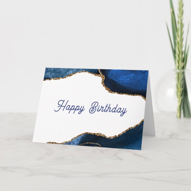 Carte Agate Saphir avec Veines d'Or Anniversaire (Devant)