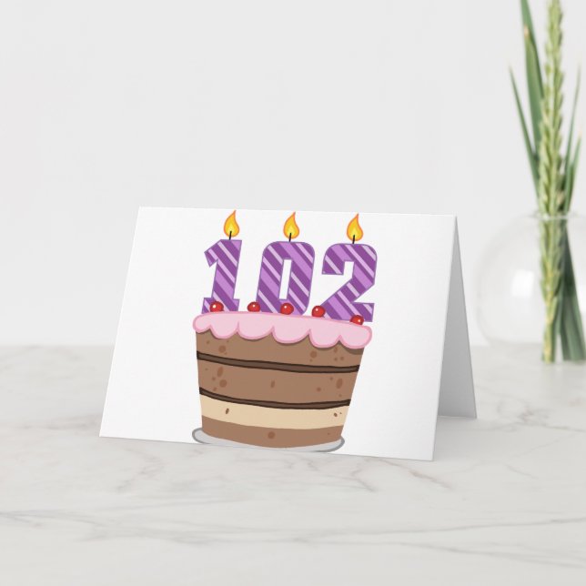 Carte Âge 102 sur le gâteau d'anniversaire (Devant)