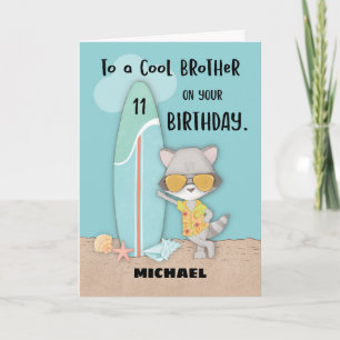 Carte Âge 11 Frère Anniversaire Plage Amusante Cool Racc