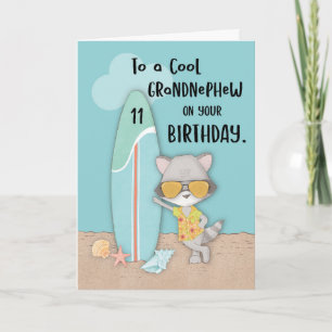 Carte Âge 11 Grand neveu Anniversaire Plage Amusante Rac