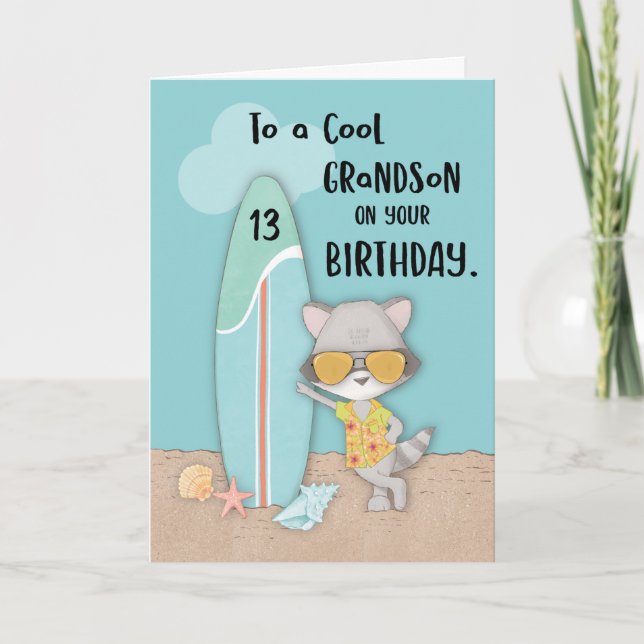 Carte Âge 13 Grand-fils Anniversaire Plage Amusante Cool (Devant)