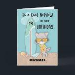 Carte Âge 14 Nephew Birthday Beach Funny Cool Raccoon<br><div class="desc">Évitez la ruée et obtenez cette carte dès aujourd'hui afin que vous puissiez surprendre votre cher neveu avec ceci une fois qu'il célèbre son 14e anniversaire. Pour ajouter à l'excitation de cette carte,  vous pouvez personnaliser le front avec son nom. Customisez et obtenez votre copie de cette carte maintenant!</div>
