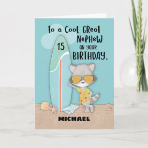 Carte Âge 15 Great Nephew Anniversaire Plage Funny Racco