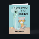 Carte Âge 15 Nephew Birthday Beach Funny Cool Raccoon<br><div class="desc">Rejoignez et fêtez une occasion spéciale alors que votre neveu a finalement quinze ans. Cette carte est prête pour vous à commander si vous voulez lui envoyer des salutations d'anniversaire cool et amusant. De plus,  le front peut être customisé avec son nom aussi.</div>