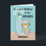 Carte Âge 15 Nephew Birthday Beach Funny Cool Raccoon<br><div class="desc">Rejoignez et fêtez une occasion spéciale alors que votre neveu a finalement quinze ans. Cette carte est prête pour vous à commander si vous voulez lui envoyer des salutations d'anniversaire cool et amusant. De plus,  le front peut être customisé avec son nom aussi.</div>