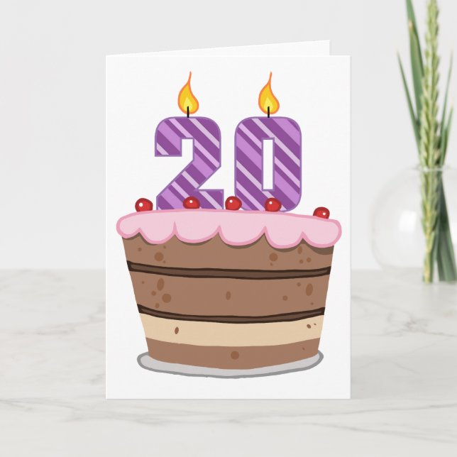 Carte Âge 20 sur le gâteau d'anniversaire (Devant)