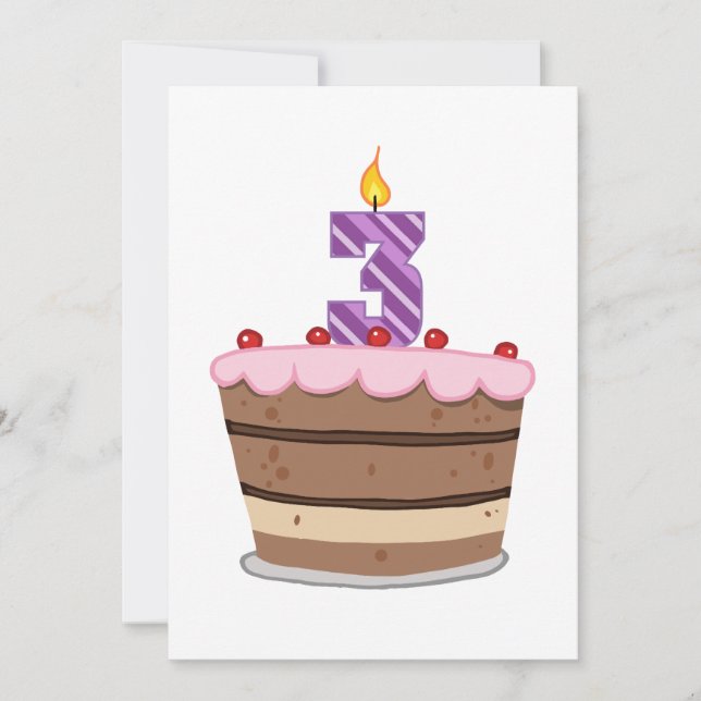 Carte Âge 3 sur le gâteau d'anniversaire (Devant)
