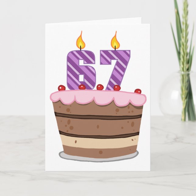 Carte Âge 67 sur le gâteau d'anniversaire (Devant)