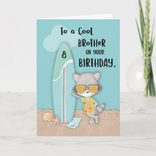Carte Âge 8 Frère Anniversaire Plage Cool amusant Raccoo
