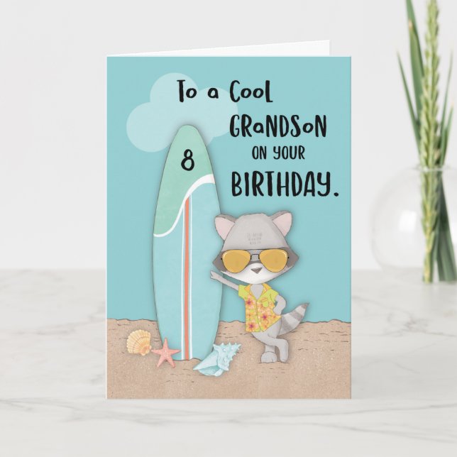 Carte Âge 8 Grandson Anniversaire Plage Amusant Cool Rac (Devant)