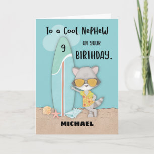 Carte Âge 9 Nephew Anniversaire Plage Amusante Cool Racc