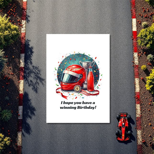 Carte Age Monogramme Course Voiture Anniversaire Gagnant (Race Car Helmet Birthday – Winning Celebration Card.)