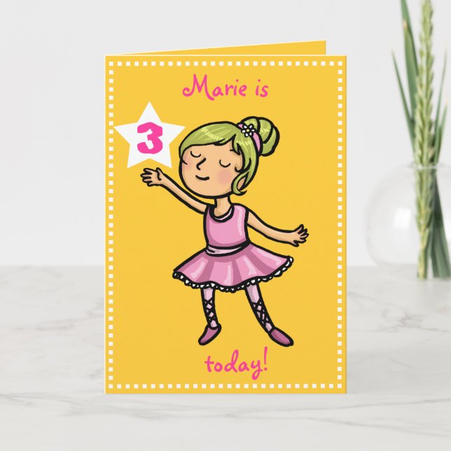 Carte Age personnalisable Danseuse de ballet de dessin (Devant)