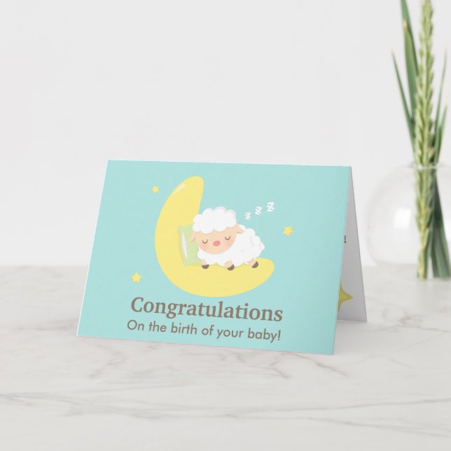 Carte Agneau couché mignon Félicitations Bébé Nouveau-né (Devant)