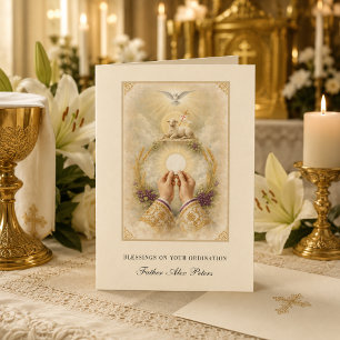 Carte Agneau de Dieu Eucharistie Prêtre Bénédiction d'or