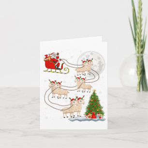 Carte Agneaux Moutons Père Noël Traîneau Volant Drôle Ma