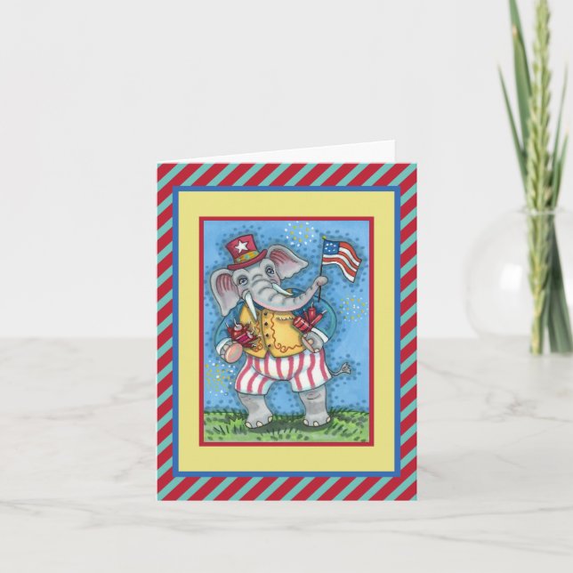 CARTE AGRÉABLE PATRIOTIQUE ÉLÉPHANT WAVANT DRAPEAU AMÉRI (Devant)