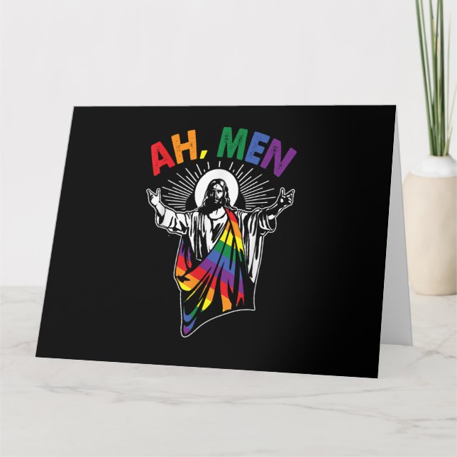 Carte Ah Men Funny LGBT Gay pride Jesus Rainbow Flag Chr (Devant)