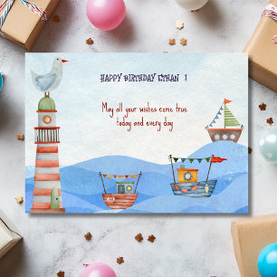 Carte Ahoy Nautical kids aquarelle heureux anniversaire