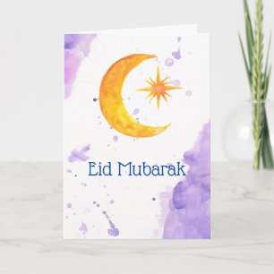 Carte Aïd Moubarak, croissant de lune et couleur d'eau