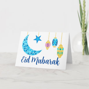 Carte Aïd Moubarak, salutations avec des fanoos et la lu