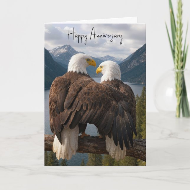 Carte Aigles à tête blanche d'anniversaire sur une branc (Devant)