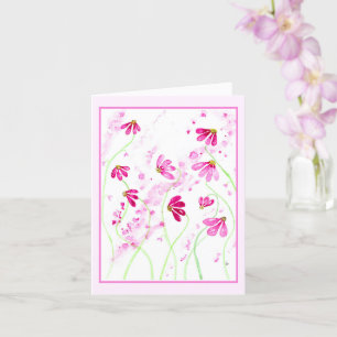 Carte Aile rose-rouge Fleurs Aquarelle Art