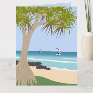 Carte Aile surfeurs à huile Pandanus Tree à la plage