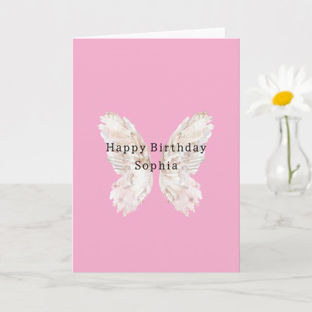 Carte Ailes de papillon rose pour une fête d'anniversair (Petite plante)