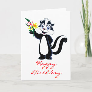 Carte Aimable Skunk avec Fleurs Anniversaire