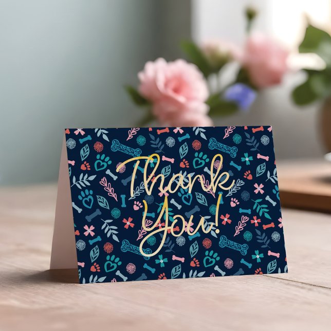 Carte Aimer Floral & Foliage Animaux Empreintes de patte (Loving Floral & Foliage Pet Paw Print Thank You Card)