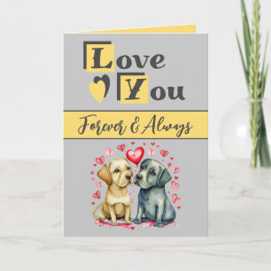 Carte Aimez-vous pour toujours mignon chiens jaune gris