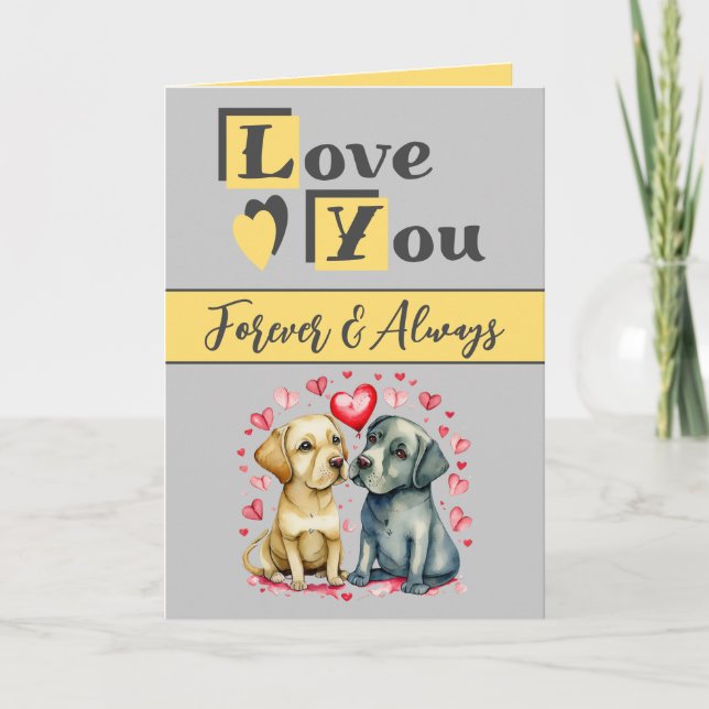 Carte Aimez-vous pour toujours mignon chiens jaune gris  (Devant)