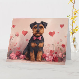 Carte Airedale avec Rose - Saint Valentin