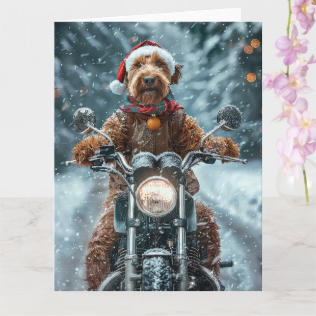 Carte Airedale Chien équitation Moto Noël (Orchidée)