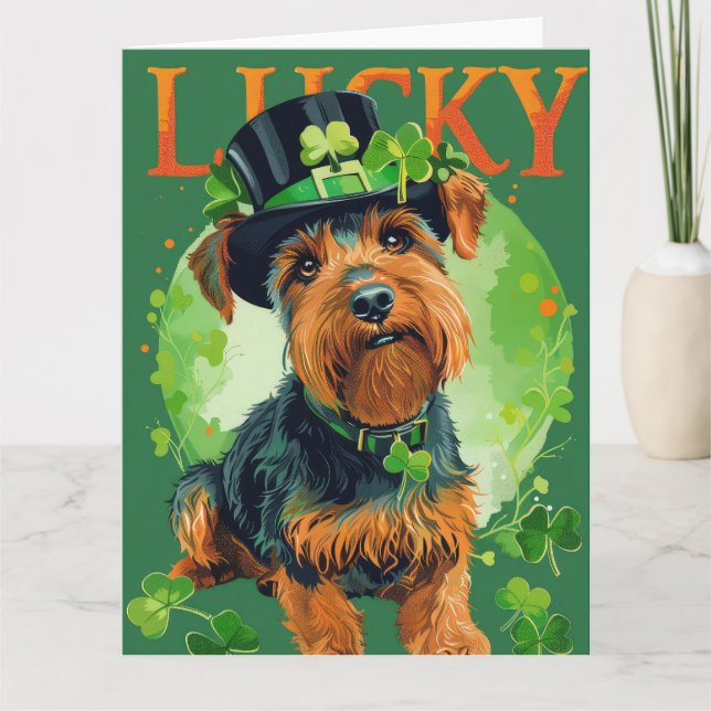 Carte Airedale Chien St. Patrick's Day (Devant)