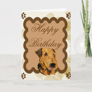 Carte Airedale Terrier ~ Anniversaire Tan Feuilles
