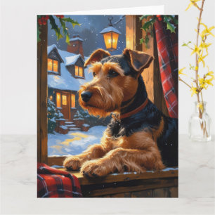 Carte Airedale Terrier Avec Les Lumières De Noël
