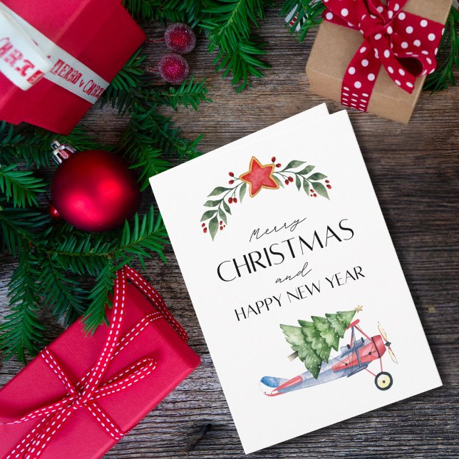 Carte Airplane carries Christmas Tree Family Photo Funny (Créateur téléchargé)