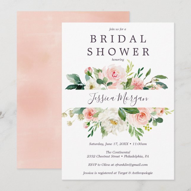 Carte Airy Blush Bridal Shower Invitations (Devant / Derrière)
