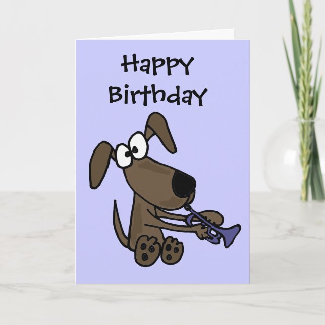 Carte AJ- Funny Puppy Dog Playing Trumpet Cartoon (Devant)